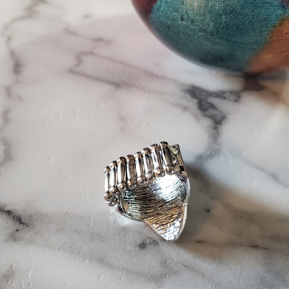 Antique Silver Tone Stretch Band Ring Marquise Shape 💥3 for $24💥 - Picture 5 of 15